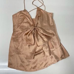 Champagne satin bow tank top